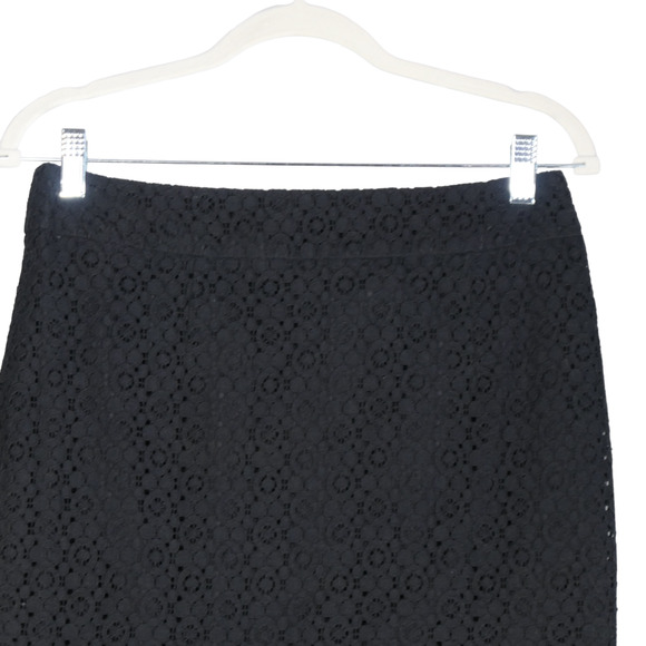Banana Republic Black Pencil Mini Skirt Slit Womens Size 6 Lace Overlay Lined - Picture 2 of 8